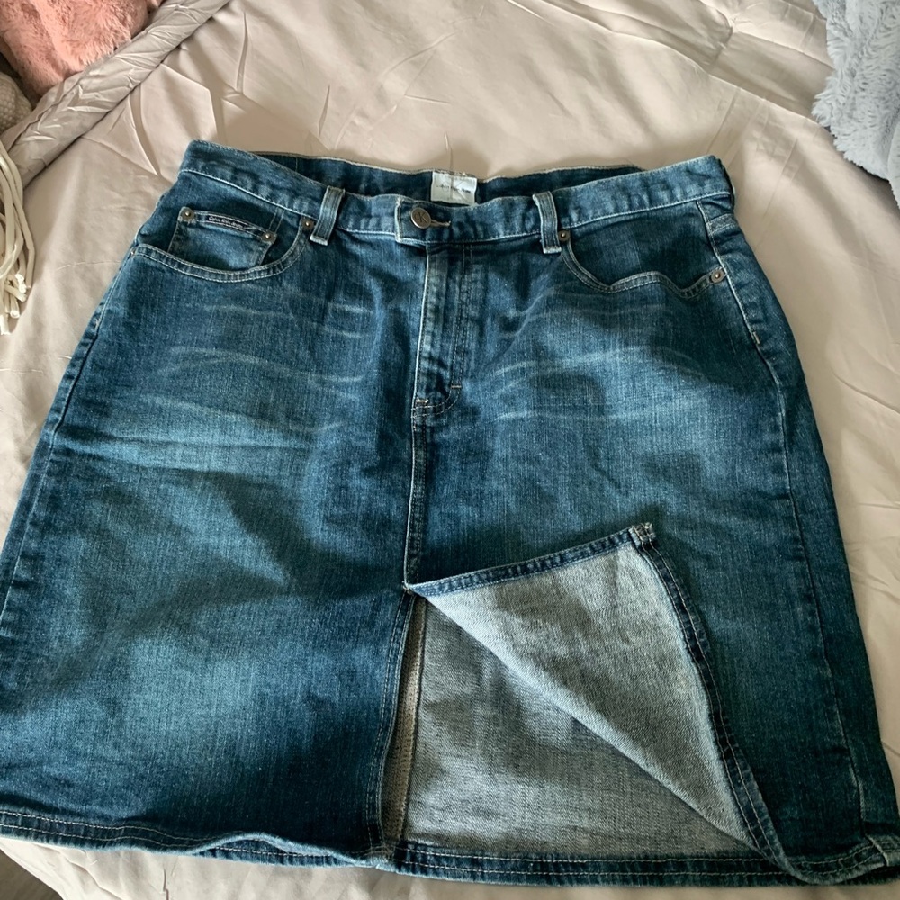 Calvin Klein Slit Jean Skirt